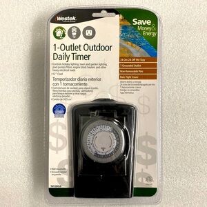 Westek 1-Outlet Outdoor Daily Timer. Grounded outlet, Rain tight cover, 12” cord